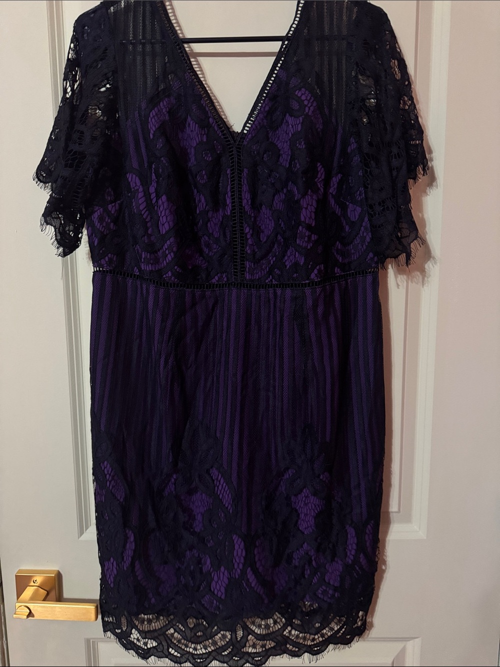 Rosegal Purple Midi Dress with Black Lace